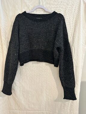 Altar’d State Black & Gold Metallic Cropped Sweater Size L
